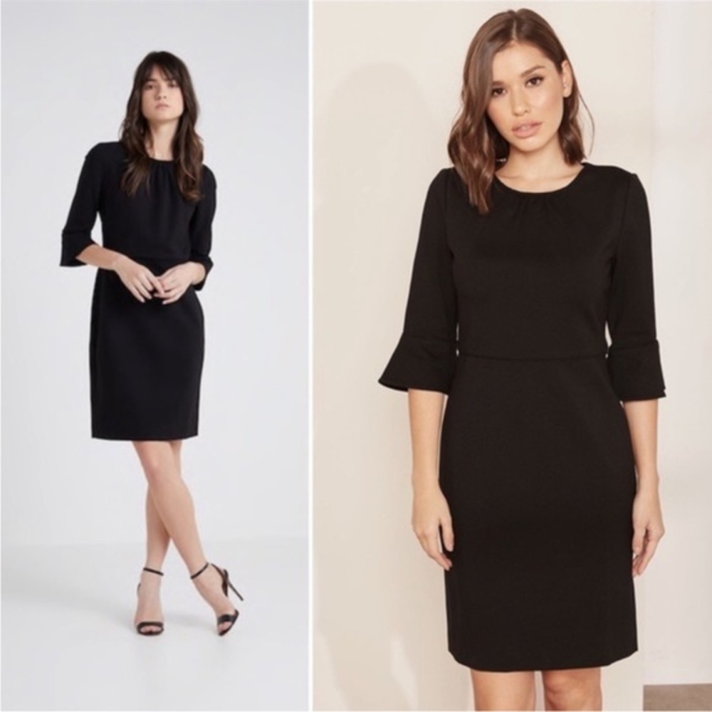 J. Crew Bell Sleeve Ponte Knit Sheath Dress Size 4 Black Knee Length Structured